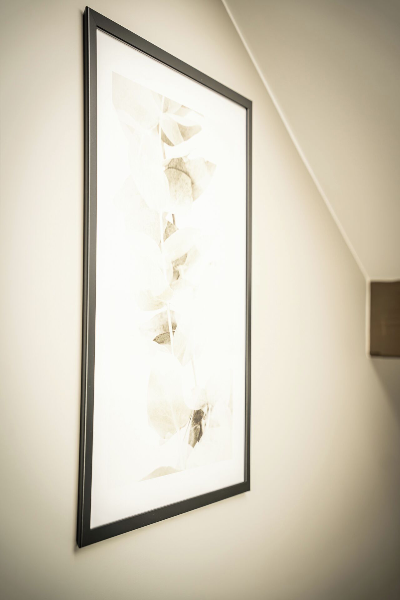 A framed artwork on a wall.