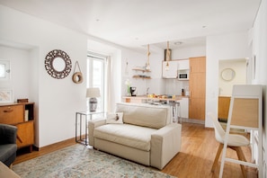 Basic Apartment, 1 Double Bed with Sofa bed, Non Smoking, City View | Living area | 32-inch TV with cable channels