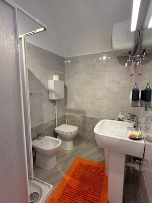 Douche, sèche-cheveux, bidet, serviettes fournies