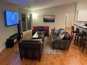 Smart TV, fireplace, DVD player, video library