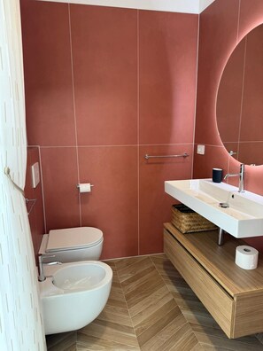 Ducha, secador de pelo, bidet, toallas