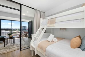 2 bedrooms, desk, iron/ironing board, travel crib