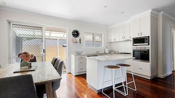 Fridge, dining tables