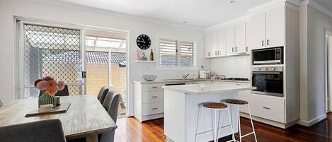 Fridge, dining tables