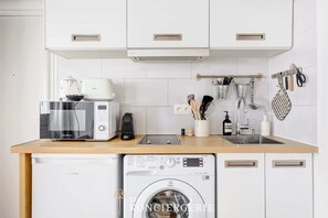 Microwave, stovetop, coffee/tea maker, toaster