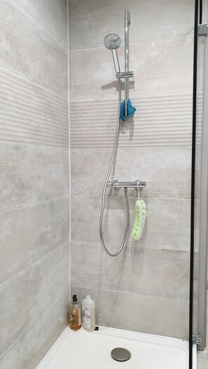 Shower, hair dryer, towels, soap - Detached family apartment on the first floor of a house with garden (Landévant)