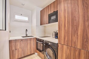 Fridge, microwave, coffee/tea maker, toaster