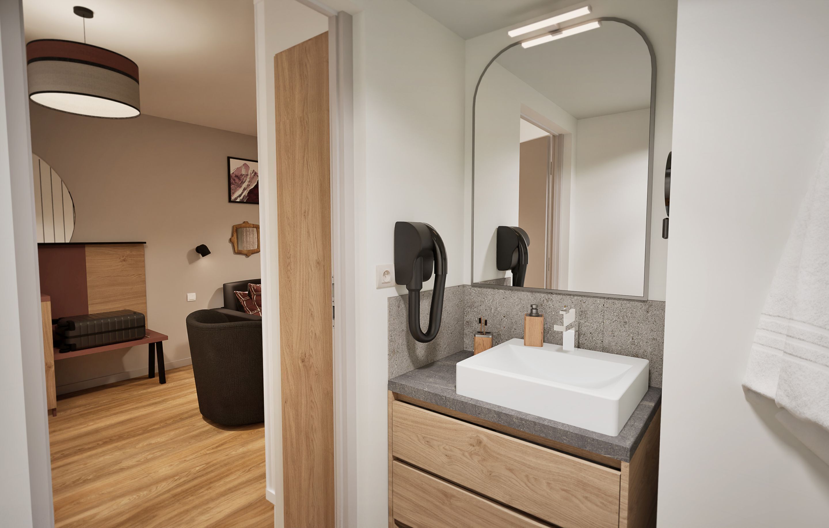 Sèche-cheveux, serviettes fournies