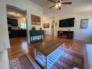 TV, fireplace