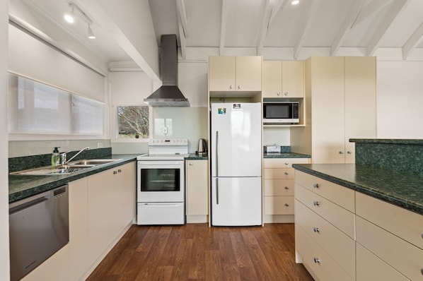 Fridge, microwave, dishwasher, toaster