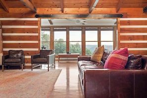 TV, fireplace, DVD player, books