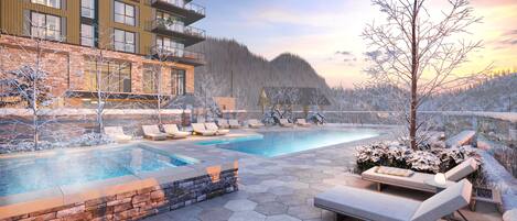 Outdoor pool, sun loungers