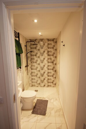 Dusche, Haartrockner, Handtücher, Seife