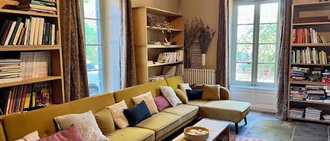 TV, fireplace, DVD player, books