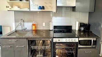 Comfort Apartment, Balcony, City View | Private kitchen | Full-size fridge, microwave, oven, coffee/tea maker