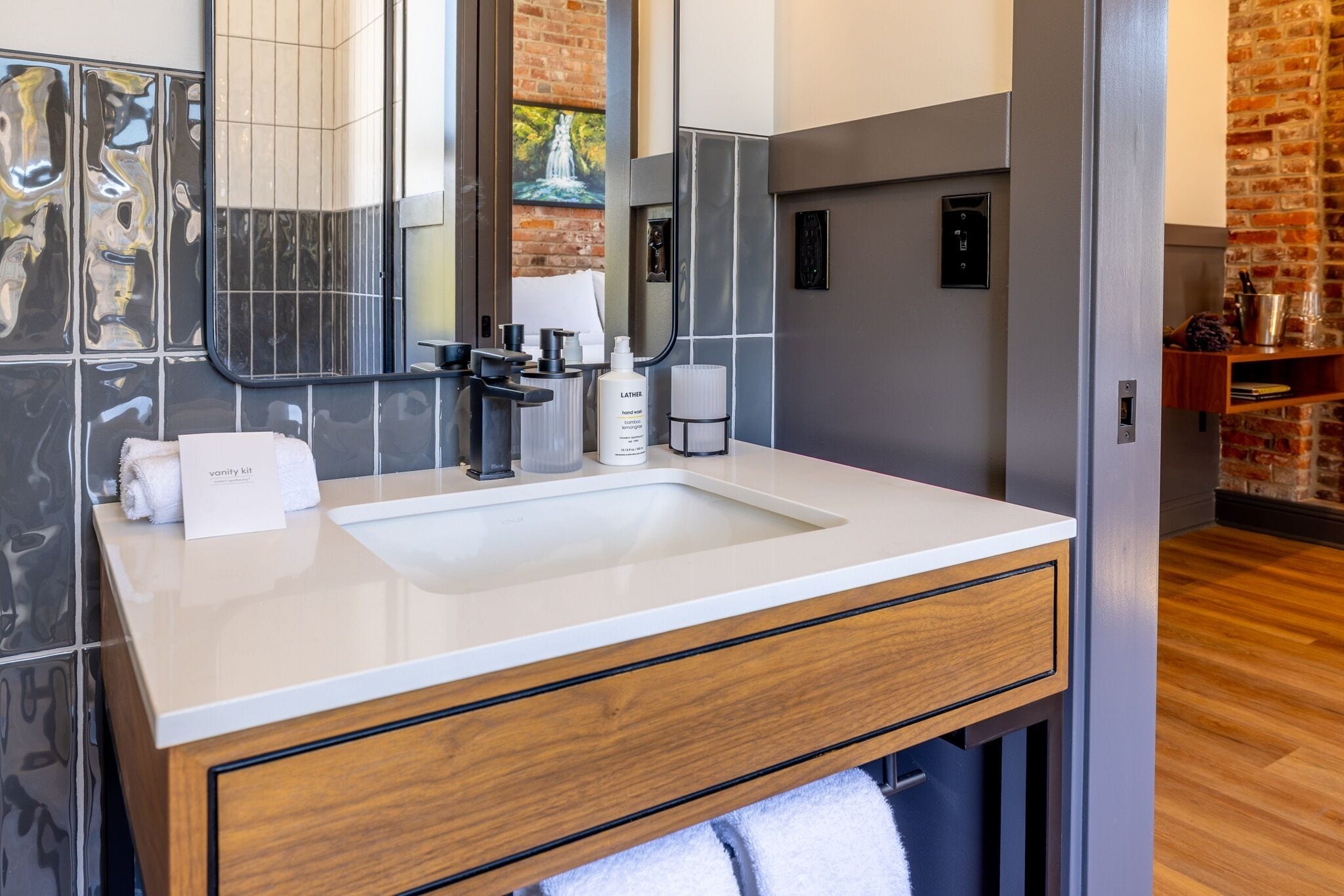 Shower, designer toiletries, bathrobes, towels