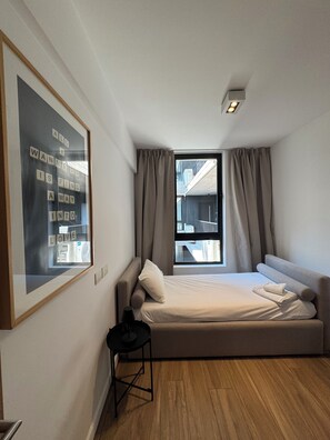 Minibar, desk, laptop workspace, blackout drapes