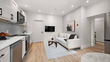 Dishwasher, coffee/tea maker, cookware/dishes/utensils