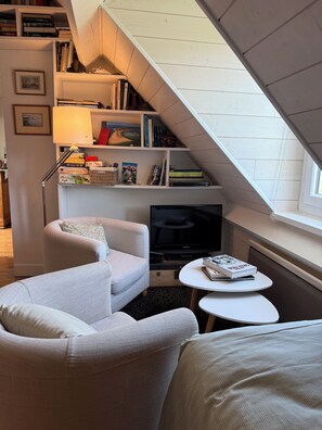 Smart TV, chimenea, reproductor de DVD y futbolito