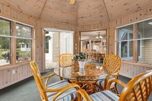Outdoor dining - Spacious Lodge w/ Sauna, Golf Views & Lake Access (Onamia)