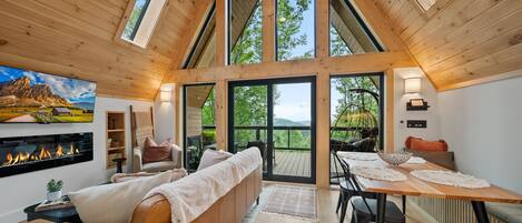 スマートテレビ、暖炉、書庫