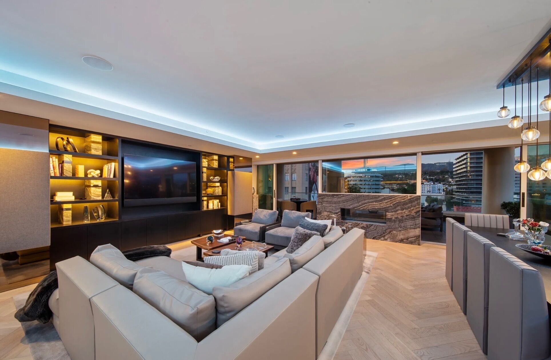 Smart TV, fireplace, DVD player, books