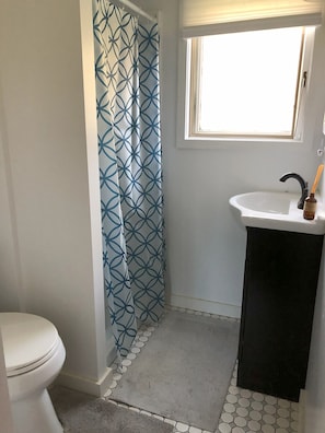 Shower, soap, toilet paper