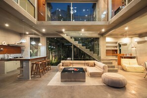 Deluxe-Villa, 3 Schlafzimmer, Nichtraucher, Poolblick | Wohnbereich