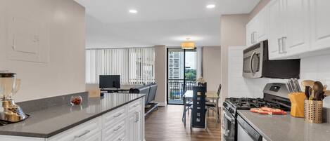 Fridge, microwave, oven, dishwasher