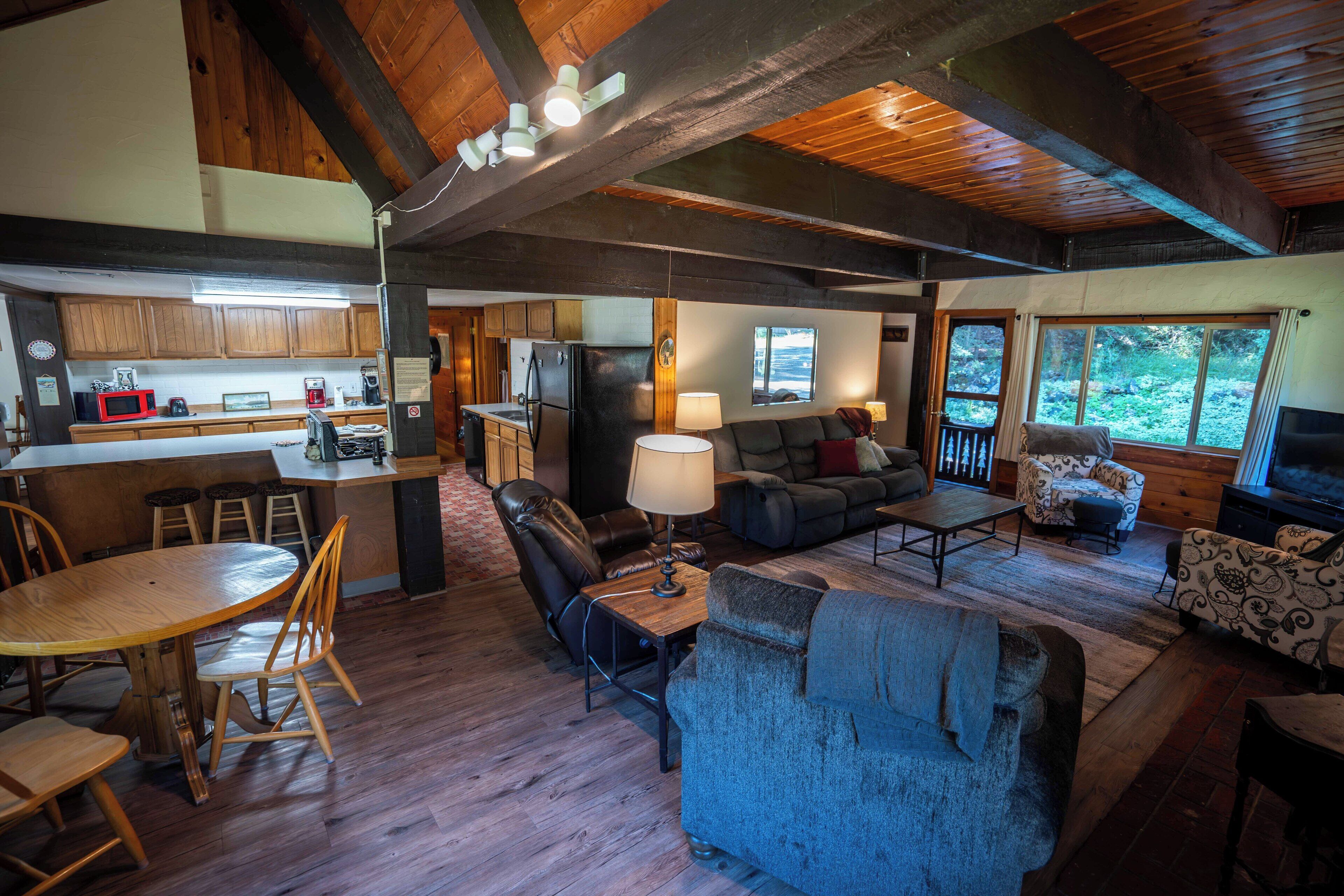 TV, fireplace, books