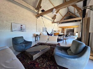 Fireplace, stereo, computer monitors