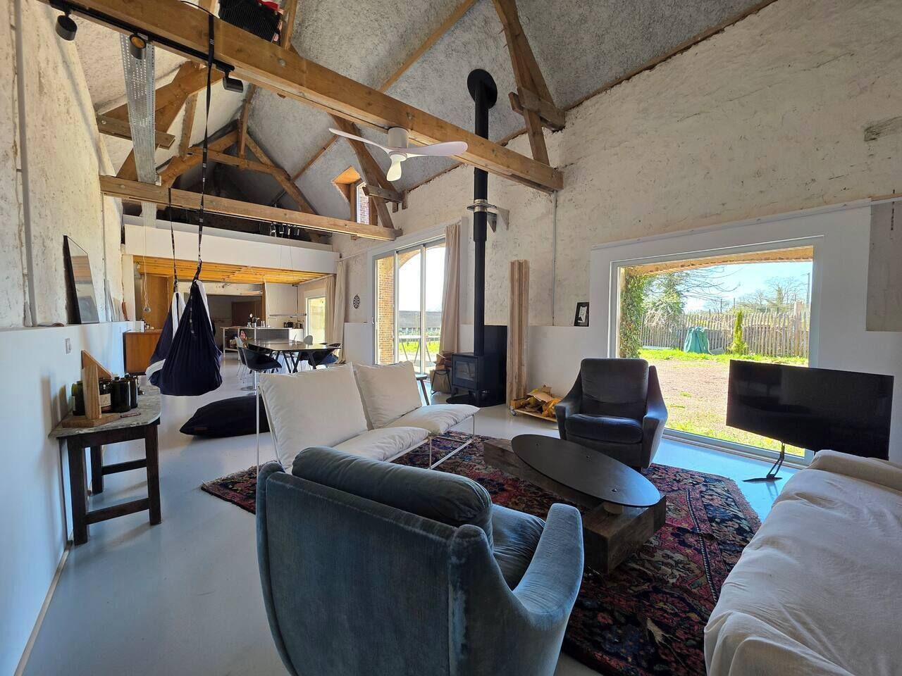 Fireplace, stereo, computer monitors