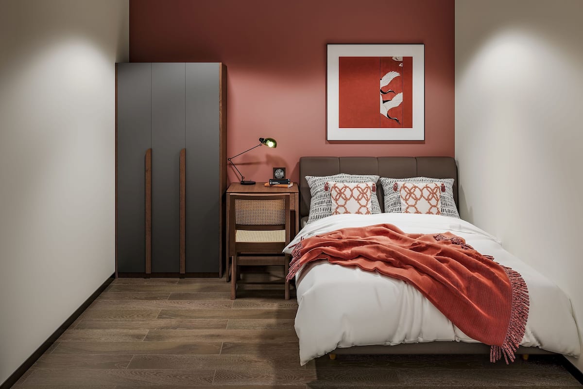 Desk, laptop workspace, free WiFi, bed sheets