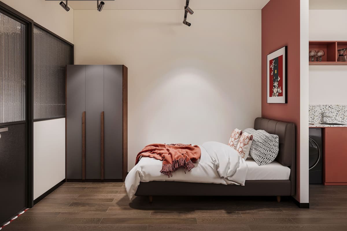 Desk, laptop workspace, free WiFi, bed sheets