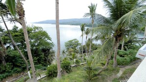 A view of a coastal area with palm trees and a body of water. - Villa De Pico Highland Beach Resort (Puerto Galera)