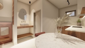 Suite with Sea View & Balcony | Baño | Ducha, secador de pelo, toallas y jabón