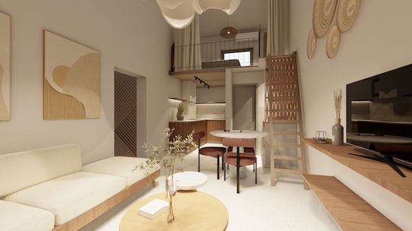 Superior Suite - Split Level with Sea View & Balcony | Living area | Flat-screen TV
