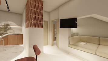 One Bedroom Suite with Sea View | Opholdsområde | Fladskærms-tv