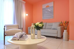 Apartment, 2 Bedrooms, Balcony, City View | Living area | Smart TV