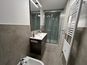 Shower, free toiletries, hair dryer, bidet