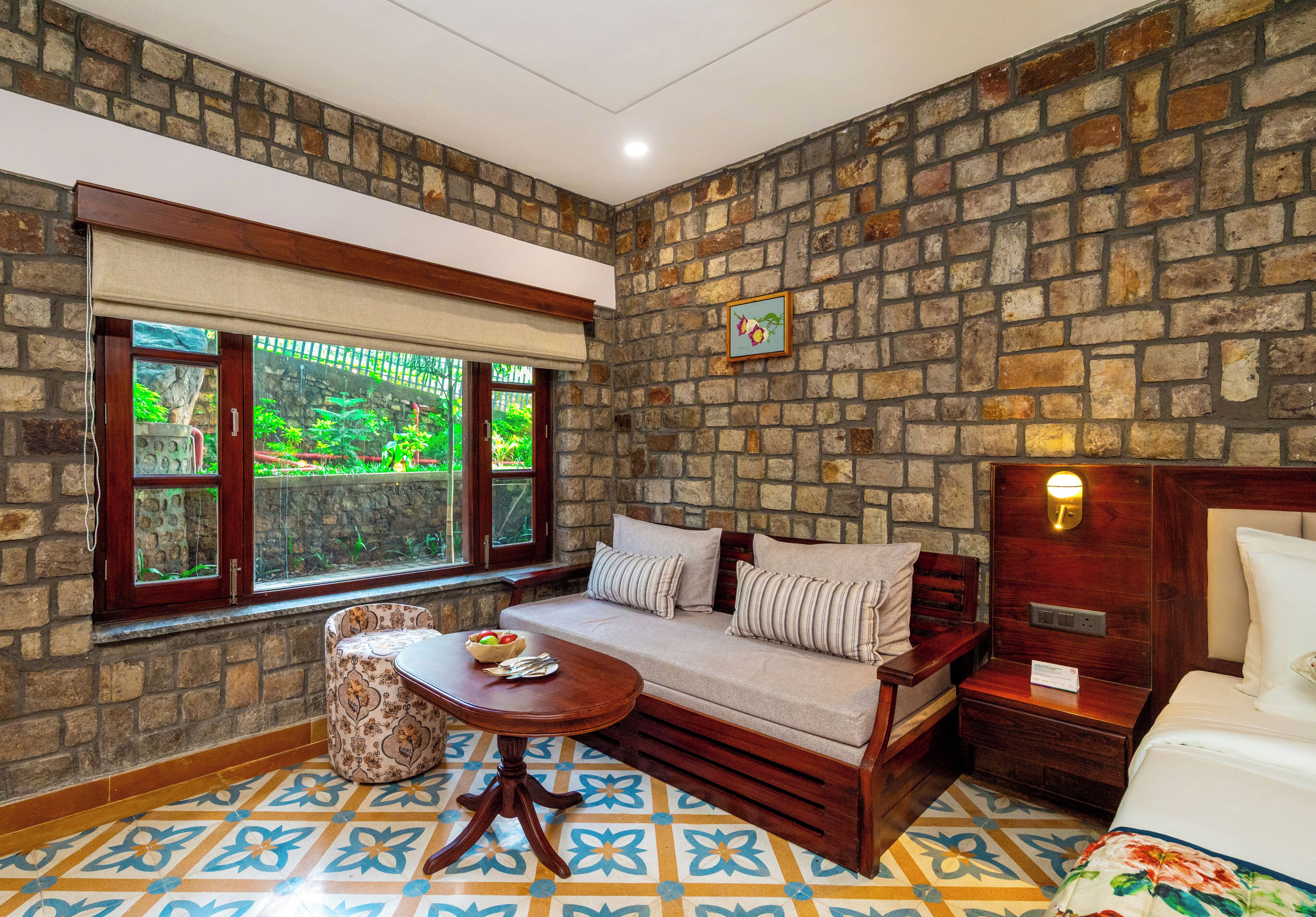 Pushpa Vatika (Luxury Valley View Room with Private Garden) | In-room safe, desk, blackout drapes, iron/ironing board