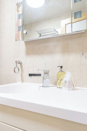 Haartrockner, Handtücher, Seife, Toilettenpapier