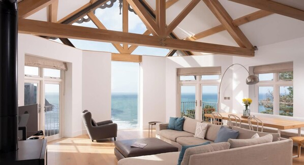 TV, fireplace, offices - Ocean Penthouse Ocean Penthouse – 3-Bed Sea View Penthouse Apartment at Tors Park (Lynmouth)
