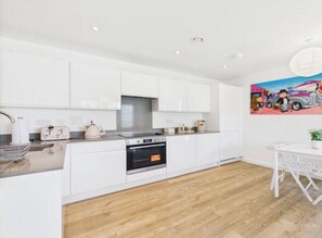 Fridge, microwave, oven, electric kettle