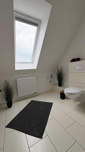 Hair dryer, towels, toilet paper