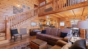TV, fireplace - Southern Memories – 2BR Cabin, Resort Pool, King Beds, Game Room (Pigeon Forge)