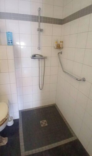 Dusj, håndklær og toalettpapir