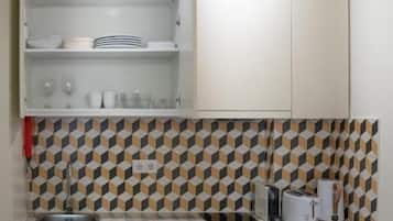 Deluxe Apartment | Private kitchen | Fridge, cookware/dishes/utensils