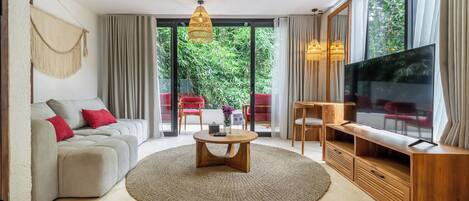 Apartment, 1 Bedroom, Mezzanine, Ground Floor | Minibar, laptop workspace, blackout curtains, free WiFi