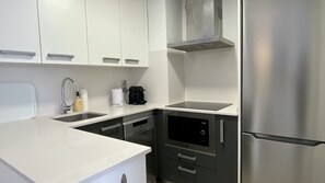Fridge, microwave, dishwasher, coffee/tea maker